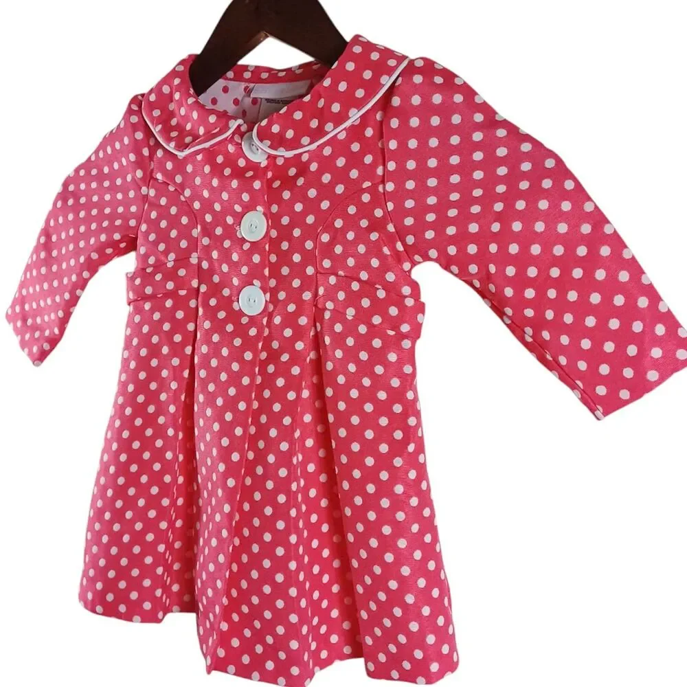 Bonnie Baby Polka Dot Peacoat Jacket 12M Pink White Bow Back Vintage Style Girls